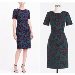 J. Crew Short Sleeve Maroon and navy flower Printed Dress